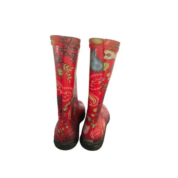 Sloggers Floral Rain Boots Women 9 Red Slip- On Fall Winter Calf Height - Picture 5 of 8
